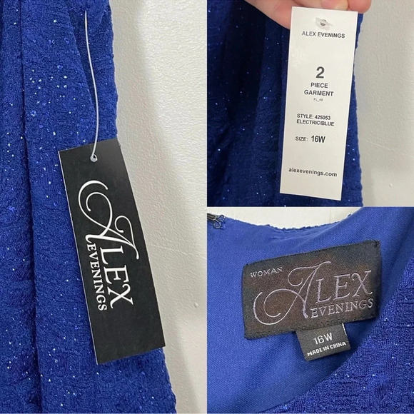 Alex Evenings 2 Piece Set Gown Jacket Electric Blue Glitter Womens 16W NWT Maxi - Picture 9 of 16